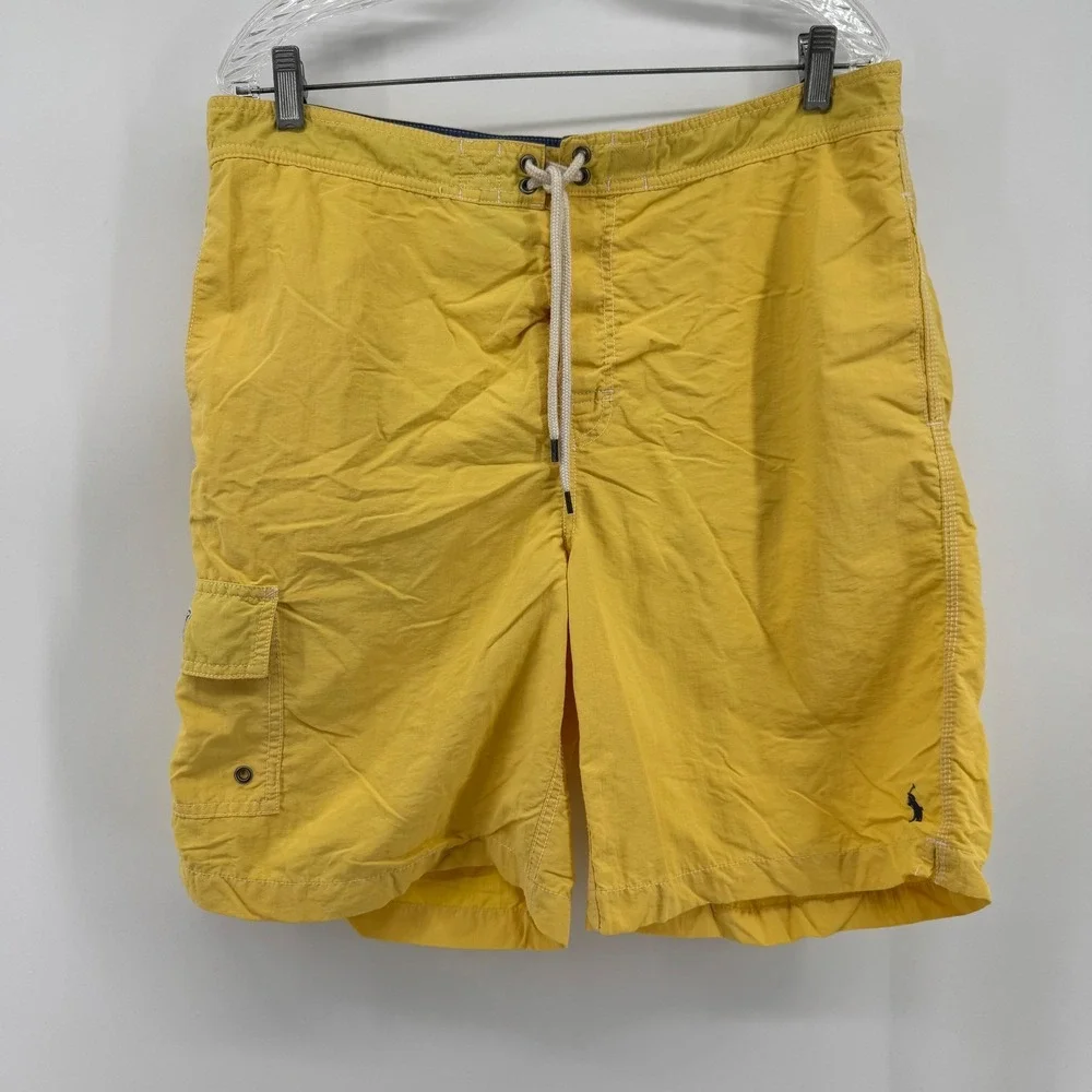 Polo Ralph Lauren Swim Trunks Men L Yellow Cargo Pocket Mesh Lined Nylon